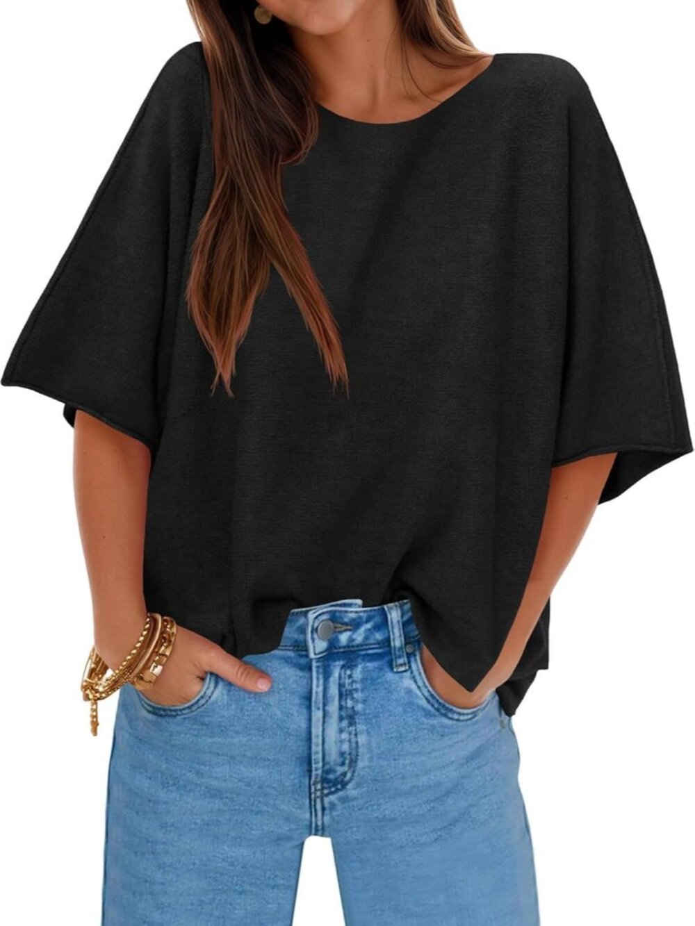 Casual Women's Oversized Short Sleeve Knit Sweater for Fall